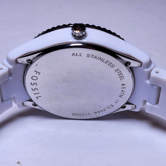 Fossil Stella ES-2444 Crystal Bezel White Ceramic Watch - Picture 3 of 8